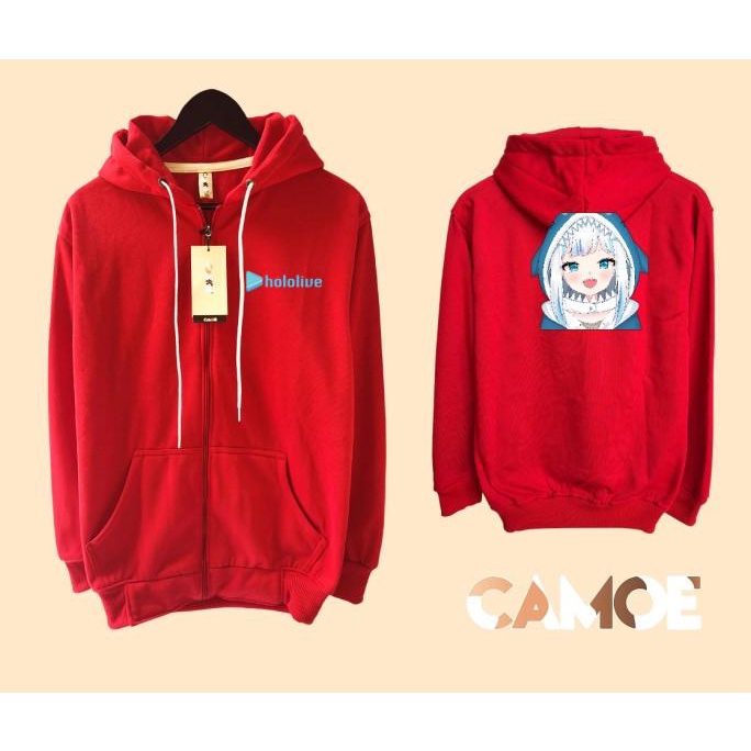 Jacket vTuber Hololive Gawr Gura big head Sweater Hoodie Pria Bahan Fleece Sablon Polyflex Zipper Re
