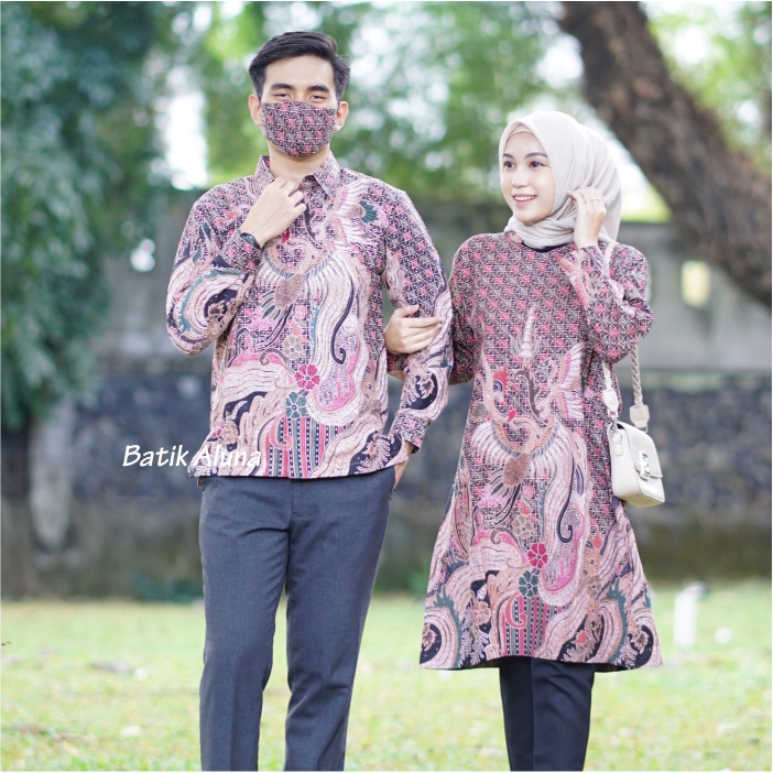 Baju Batik Tunik Couple Modern Pasangan Untuk Kondangan Batik Premium BY FASHION BATIK ALUNA