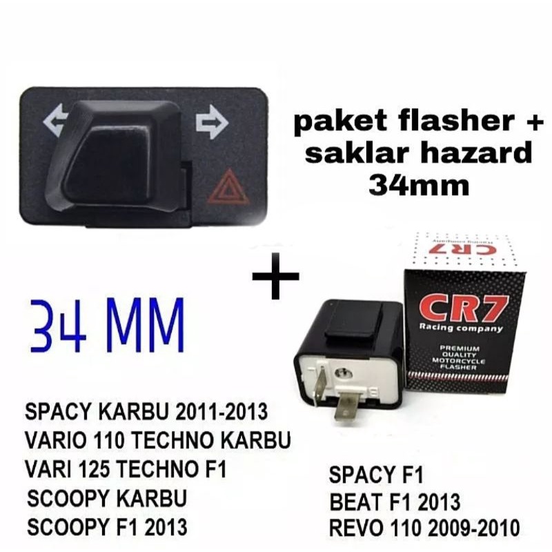 saklar Sein Hazard 34mm + flasher cr7