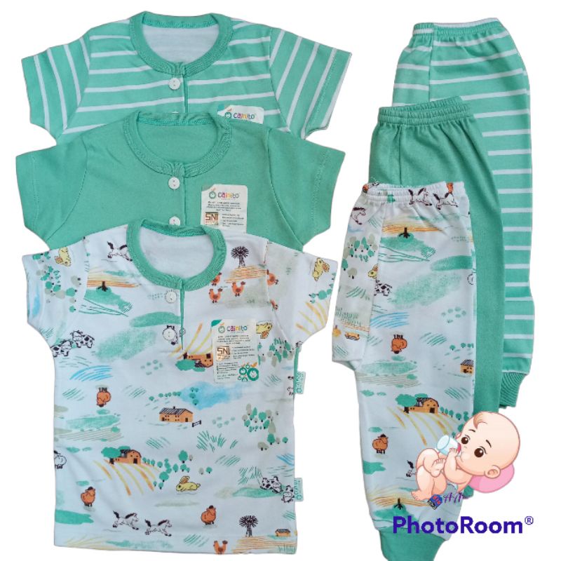 CAINITO Setelan CPR Baju Bayi Lengan Pendek Kancing Dada Celana Panjang Ukuran S M L XL SNI HIGHT QUALITY Nyaman Berkualitas