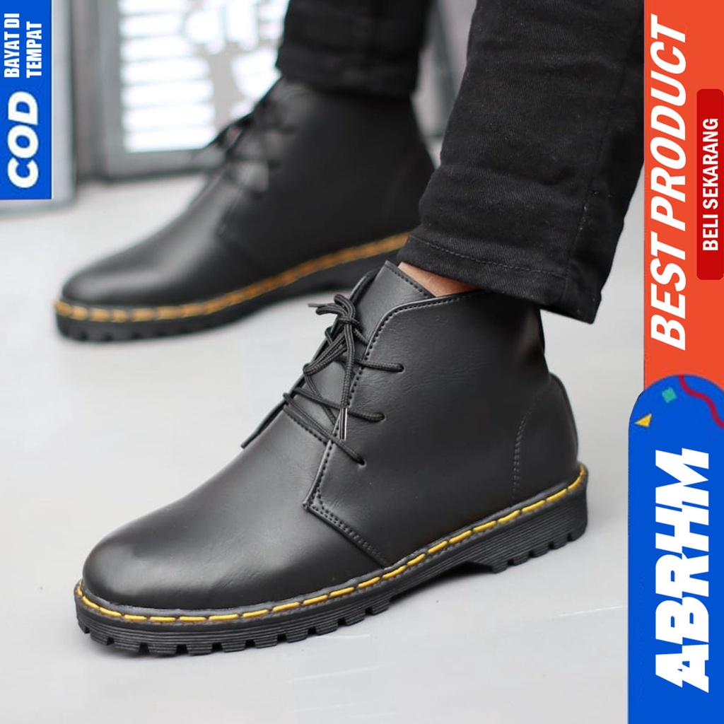 Sepatu Formal Kerja Pantofel Docmart Low Boots Pria Hitam Abraham INO