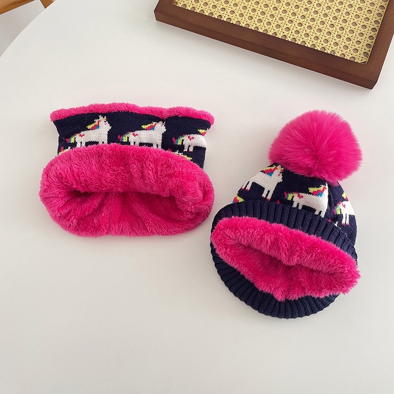 Kids beanie set winter topi syal hangat anak bayi Baby hat neck warmer import musim dingin cowok cewek unicorn