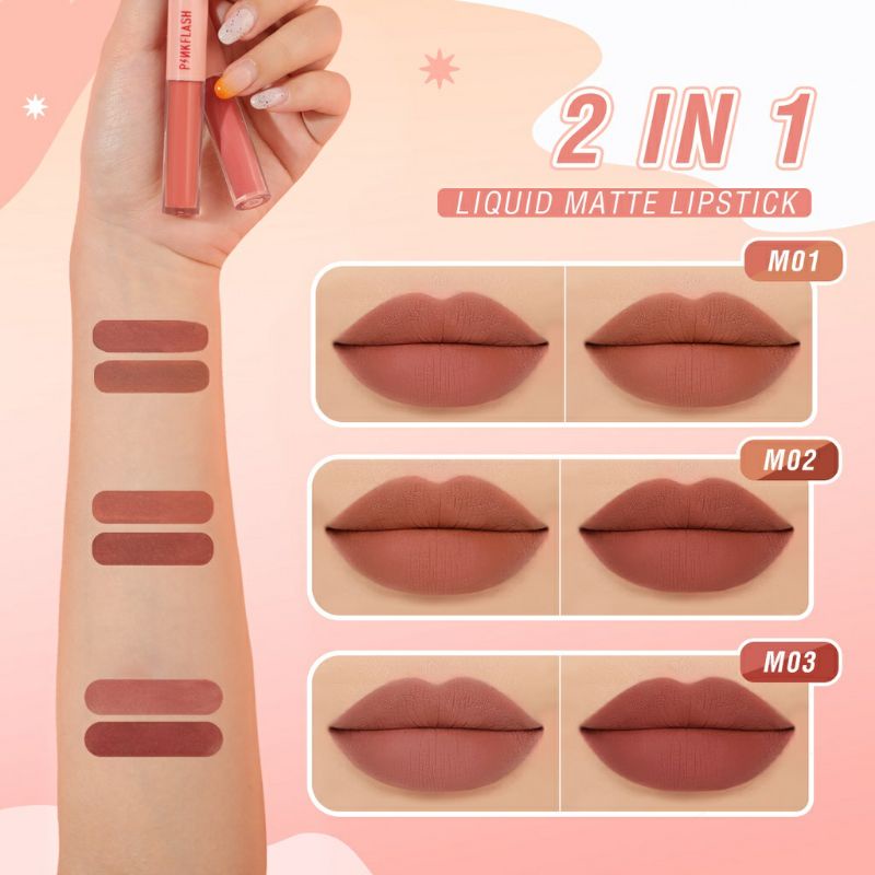 Pinkflash Dual Ended Matte Lipstick Liquid Lipgloss Velvet Tint 2in1