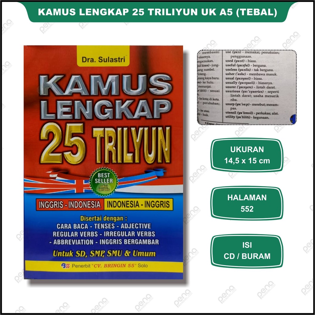 Kamus Bahasa Inggris Lengkap 25 Trilyun Inggris-Indonesia Indonesia-Inggris (Ukuran A5)