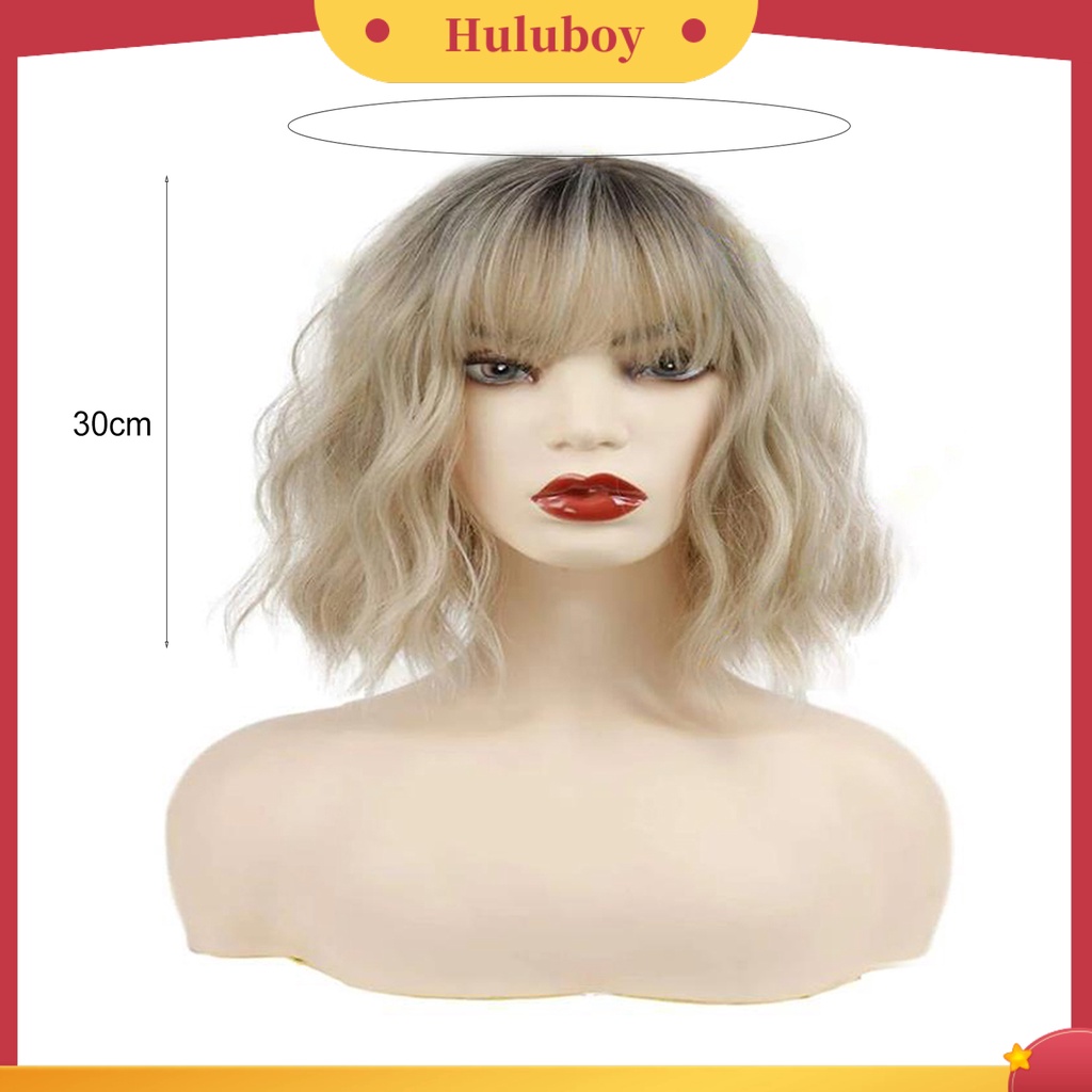 Wig Rambut Pendek Keriting Dengan Poni Bahan Silk Tahan Panas