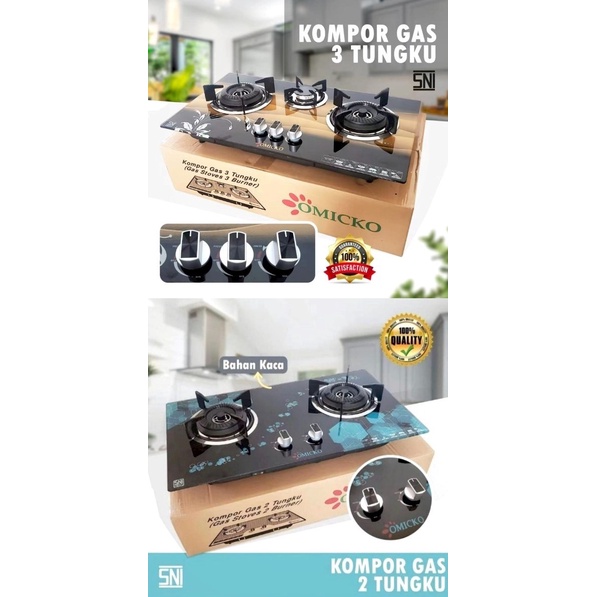 KOMPOR GAS TANAM OMICKO | 2 & 3 TUNGKU | KACA | ORIGINAL