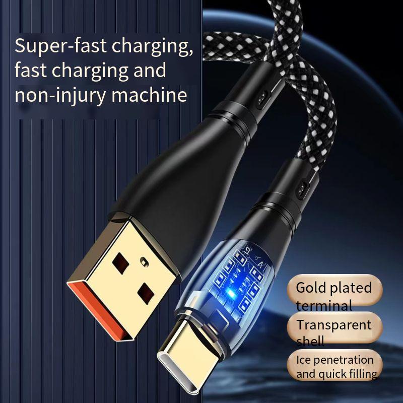 100w Bercahaya Transparan Super Cepat Pengisian Kabel 6A USB C Ponsel Charge Kabel Kawat Untuk i-phone Tipe C Android Micro