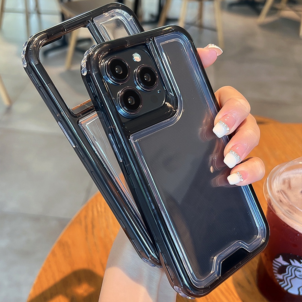 Casing 3in1 Air Armor Shockproof Phone Case 3in1 Untuk iPhone 14 Pro Max13 12 11 Pro MAX XS MAX XR 14 7+ 8plus Clear Back Cover Ultra Protection