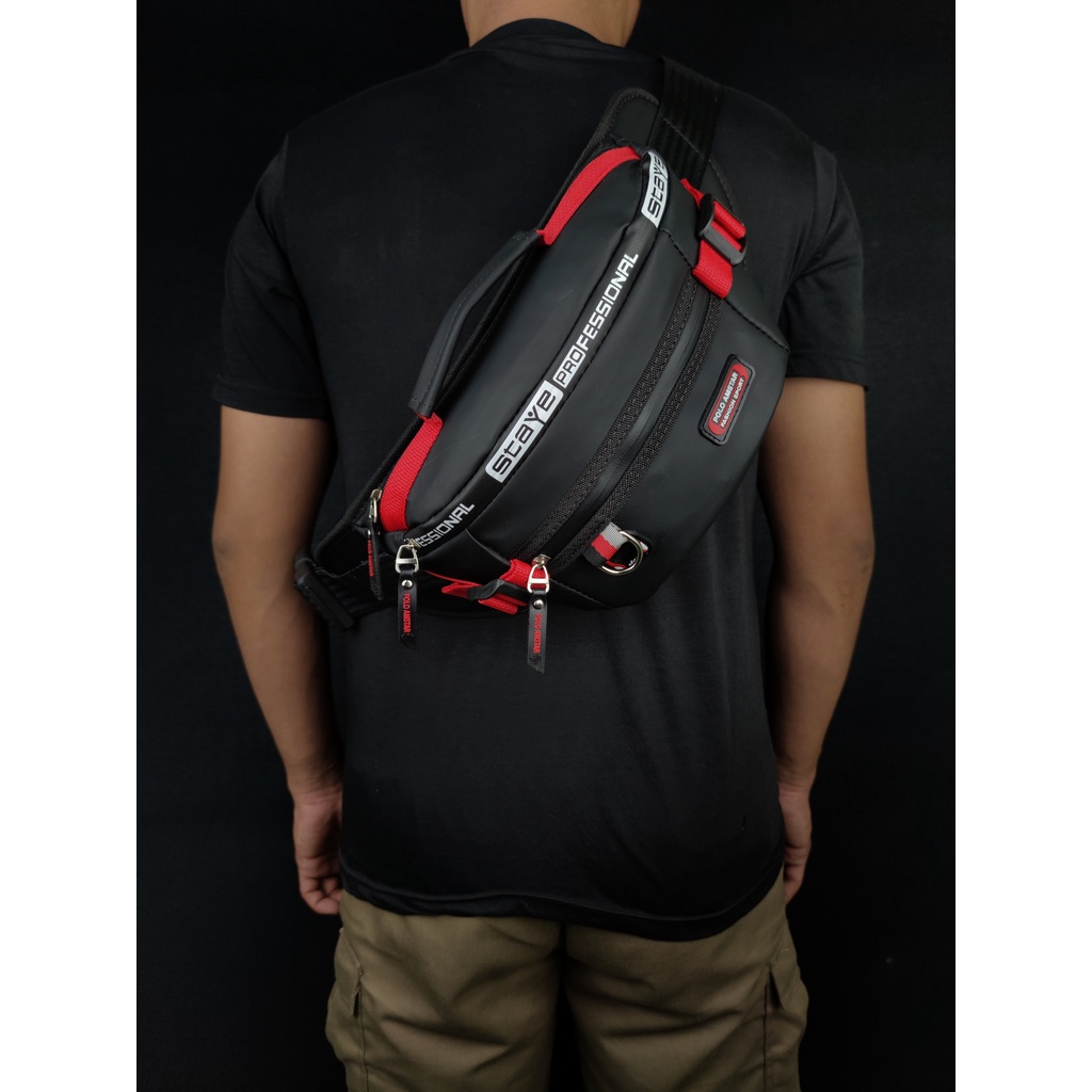 Waistbag Waterproof Polo Amstar Bahan Ballon Tebal 100% Real Picture Tas Pinggang Tas Pria Tas Selempang Bahu Tas Pria Anti Air