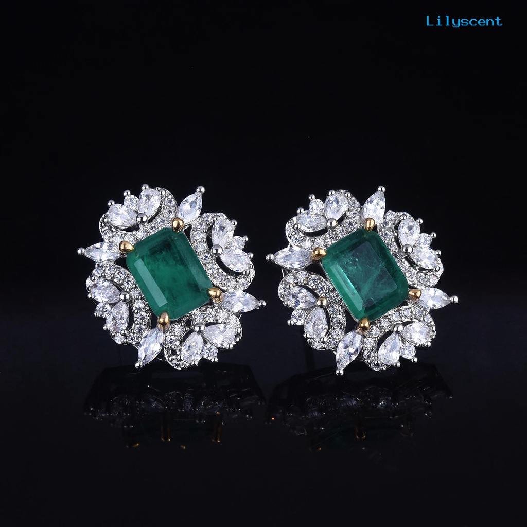 [LS] 1pc/1pasang Anting Menjuntai Semua Pertandingan Perhiasan Geometris Berlian Imitasi Dekorasi Persegi Panjang Cubic Zirconia Stud Earrings Pendant Ring Untuk Pernikahan