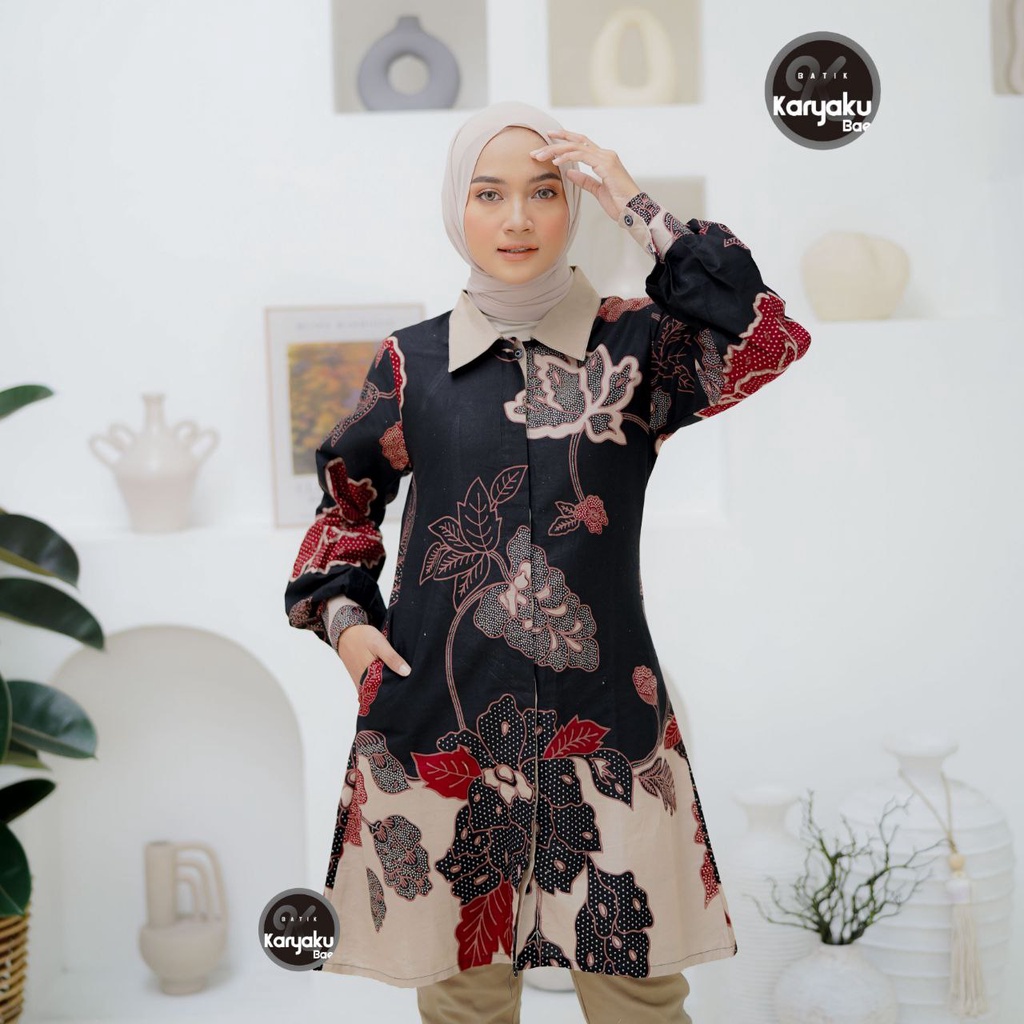 Baju Batik Wanita Modern Atasan Tunik Batik Kerja Wanita Kantor Baju Batik Wanita dan Pria Batik Seragam M L XL XXL
