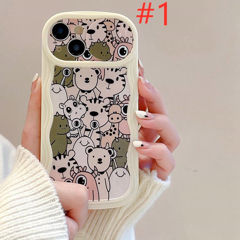 Full Animal Dinosaur Push The Window Cover Soft Case iP iPhone 11 12 13 14 Pro Max + Plus Wavy Casing Apple