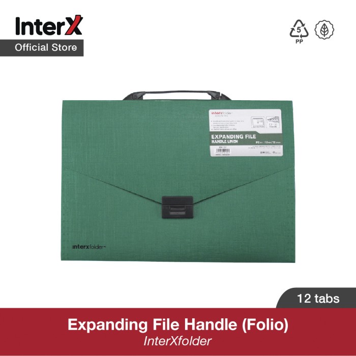 

✨NEW✨ - InterX Expanding File Handle 12 Tabs Linen Series - Merah
