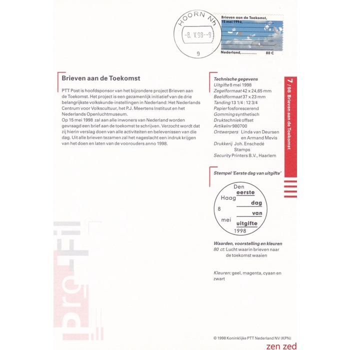 

A294 Prangko Info Page Belanda 1998 Future Letter - Project 1 Pcs