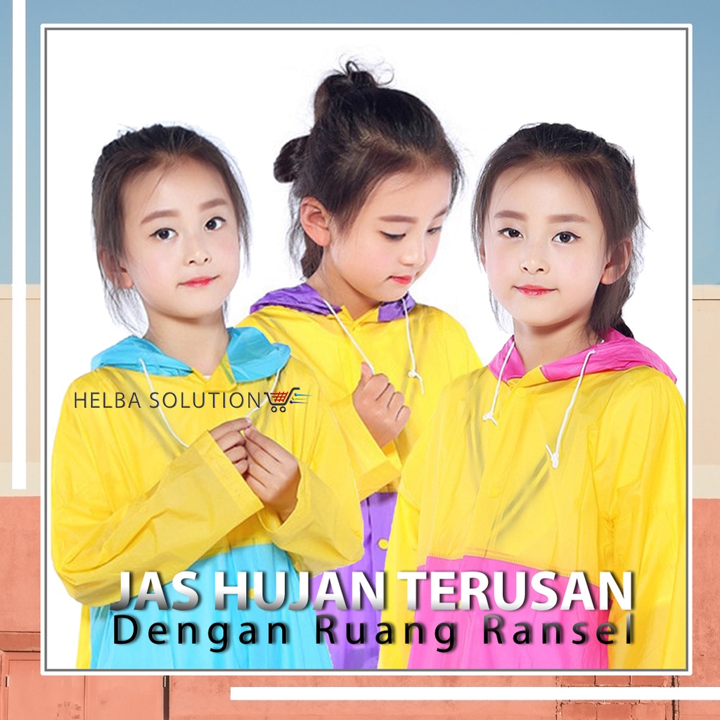 Jas Hujan Anak TK SD 4 5 6 7 8 Tahun Laki Laki Perempuan Mantel Hujan Model Terusan Motif Karakter Kids Rain Coat