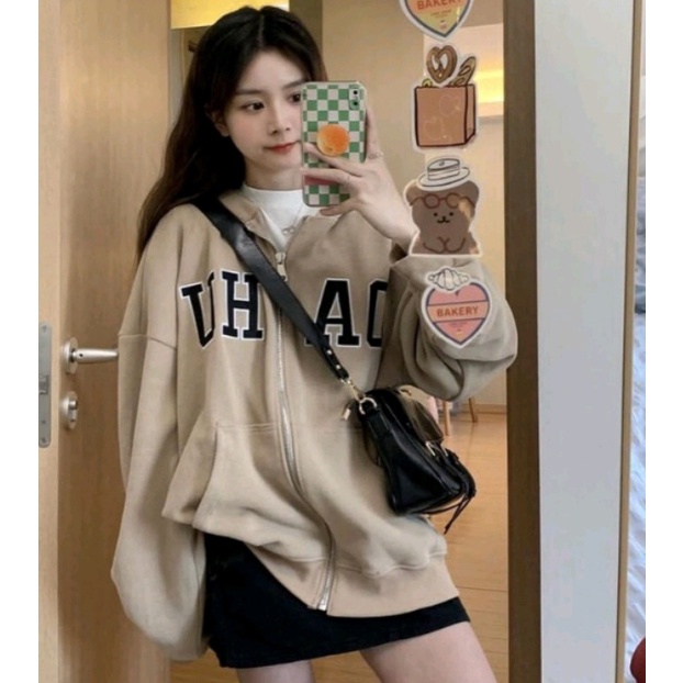 Jacket Sweater OU HU ZIPPER 2XL Atasan Pria Wanita Jumbo Fashion Terkini Korean OOTD Kasual Santai