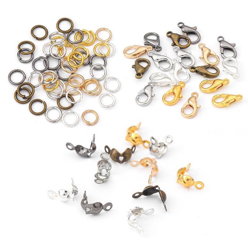 80pc Lobster Clasp Jump Rings Konektor Clasp Crimp End Untuk Gelang Kalung Rantai DIY Membuat Perhiasan Temuan Set Aksesoris