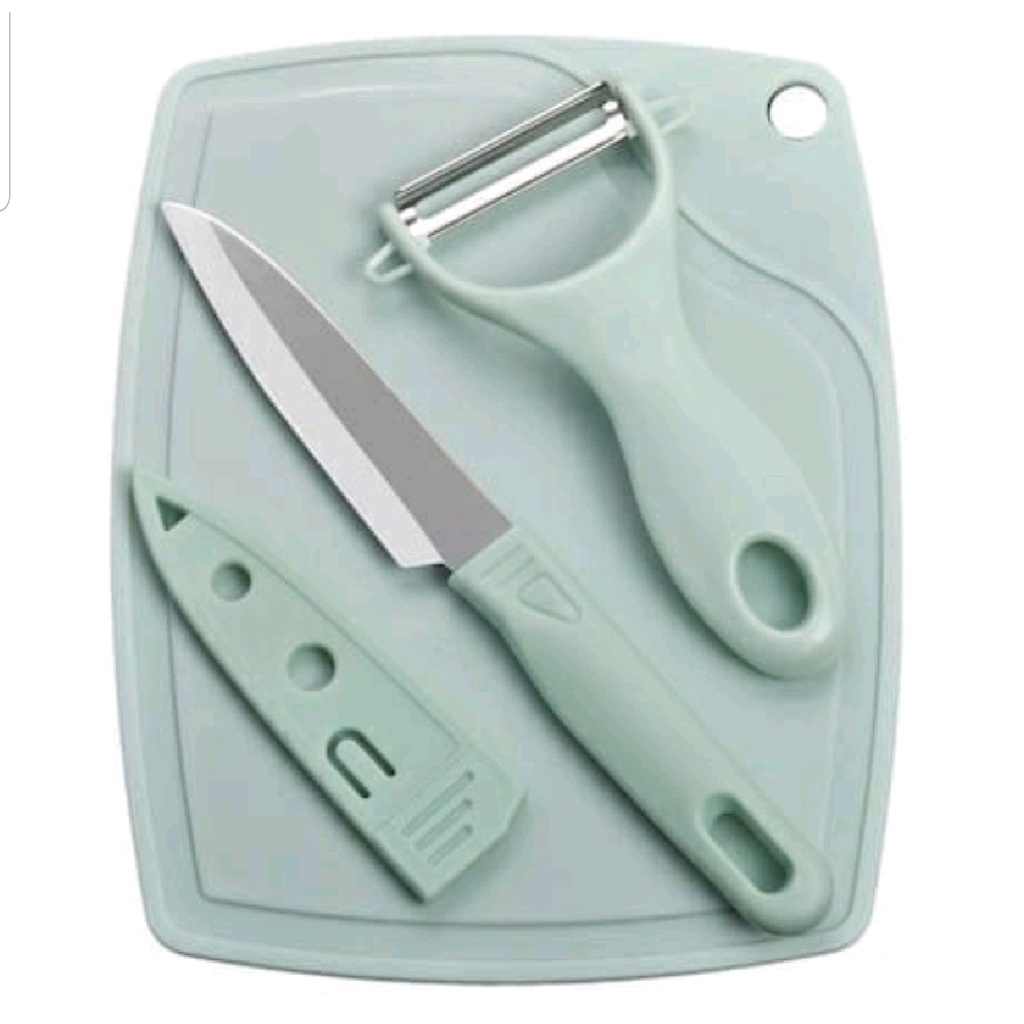 PISAU SET TALENAN 3IN1 STAINLESS PISAU PENGUPAS BUAH SAYUR DAPUR KNIFE PEELER FRUIT CHOPPING BOARD - BD