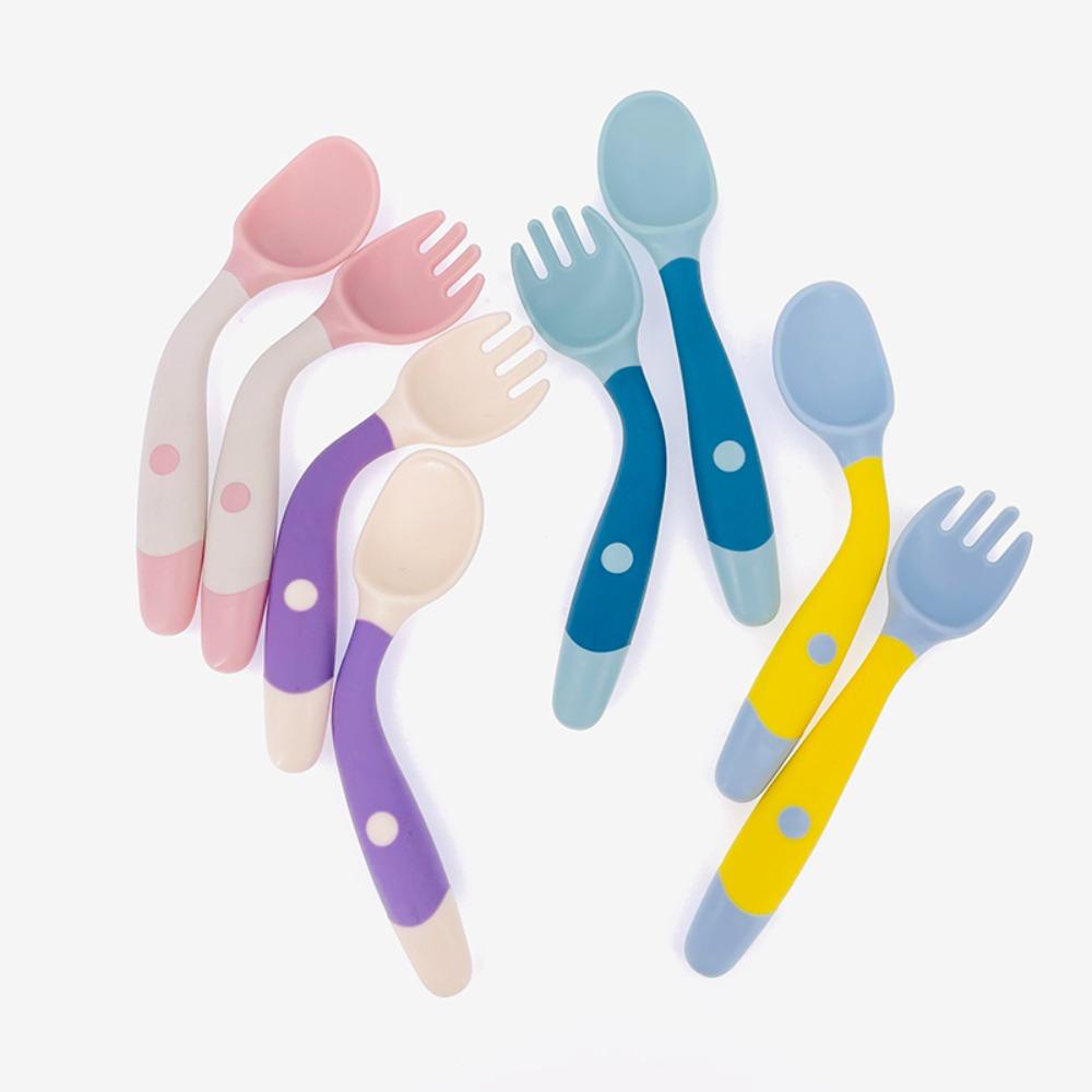 Top Spoon Fork Set Lembut Lucu Alat Bantu Balita Alat Makan Utensil Silicone