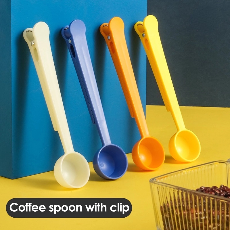 Sendok Teh Kopi Susu Teh 2in1 Sendok Takar Plastik Multifungsi Dapur Gadget Gagang Panjang Scoop with Sealing Clip Bumbu Bijian Sendok Tepung Terigu