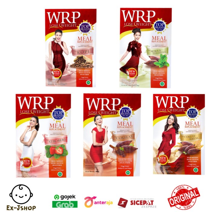 

[TERBARU] WRP Meal Replacement coklat, strawbery, kopi, kacang hijau 324gr - Strawberi