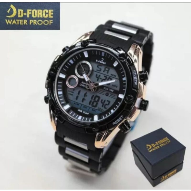 D-FORCE jam tangan pria strap-combinasi stanlis stil mika-hitam