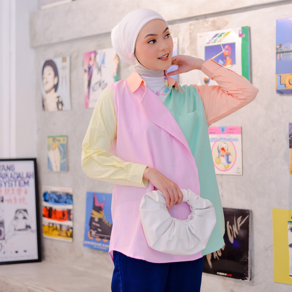 NUNA Joana Shirt | atasan kemeja wanita katun warna warni busui