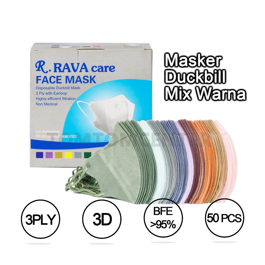 (Facemask) Masker Duckbil Masker Duckbill 50 Pcs Warna Warni 1 Box Mix Warna