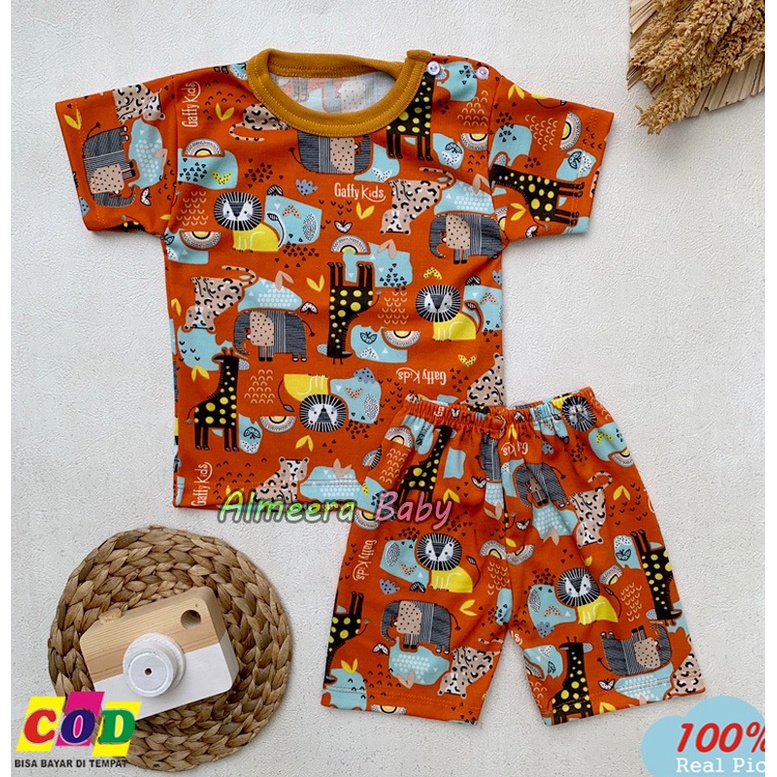 Setelan Baju Bayi Piyama Bayi Lengan Pendek Kancing Pundak Usia 3-12 Bulan Almeera Baby and Kids