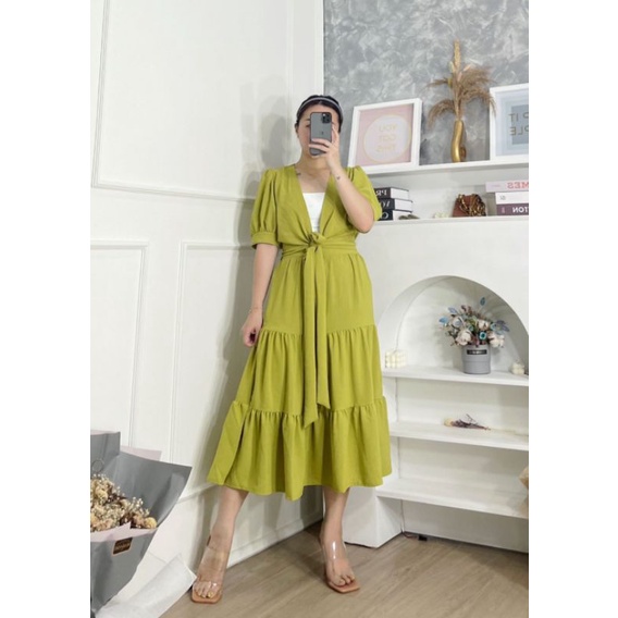 ♡ PREMIUM ♡ RORIGINAL ! TINSLEY 2 IN 1 SET FRONT TIED LAYER BLOUSE WITH MIDI LAYER SKIRT / SETELAN OUTER &amp; ROk