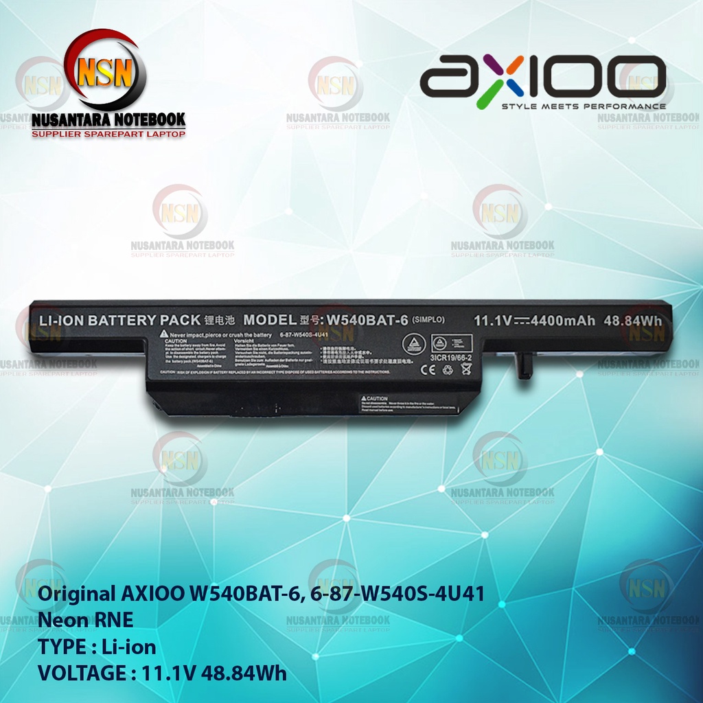 Baterai Original Laptop AXIOO W540BAT-6, 6-87-W540S-4U41 NEON RNE 11.1V 48.84Wh