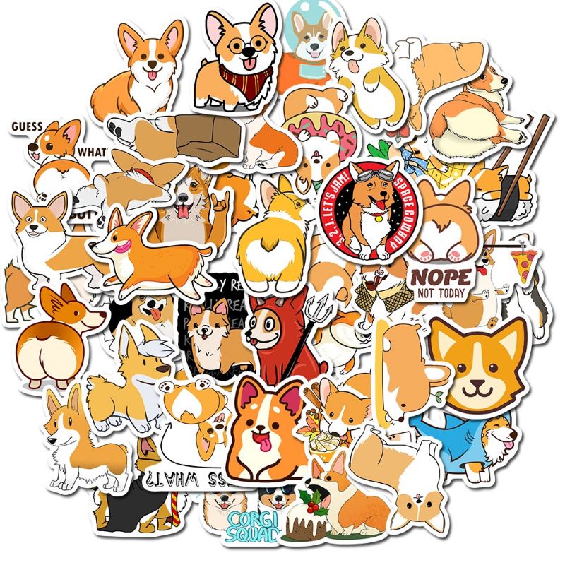 

12pc Stiker Corgi Anjing Dog Vinyl Scrapbook Journal Jurnal Diary Deco Sticker Graffiti