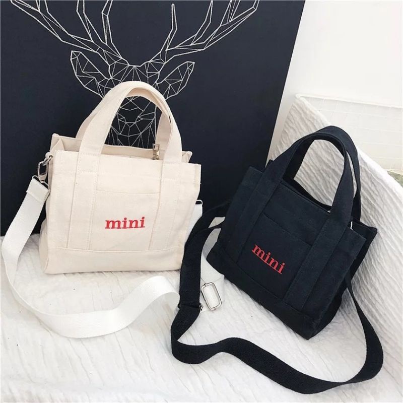 Tas Slempang Mini Kantong Bahu Hitam Putih Hand Bag 2 in 1 Jinjing Kecil Wanita Korea