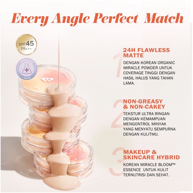 BNB barenbliss Korean Bloomatte True Beauty Inside Cushion「24H Full Coverage」| Alas Bedak