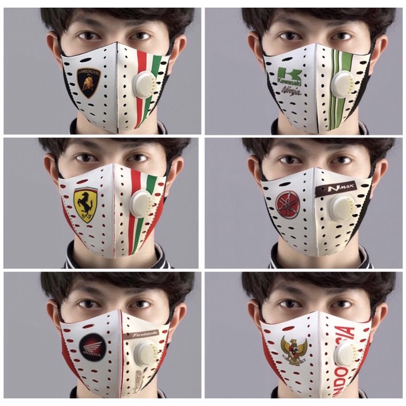 MASKER KAIN 2 LAPIS TEBAL RESPIRATOR PRINTING MASKER MOTIF BOLA OTOMOTIF