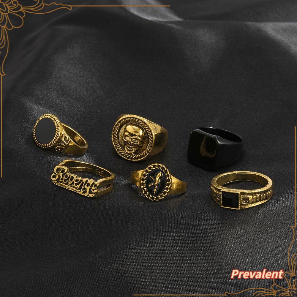 Preva Man Skull Ring 6pcs/set Vintage Trendi Geometris Tampan Sederhana Perhiasan Fashion