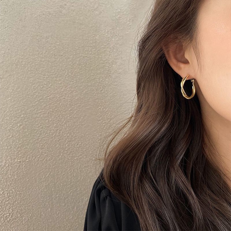 Trendy Anting Hoop Putar Emas 18K Trendi Untuk Wanita Pengantin Pesta Pernikahan Perhiasan Hadiah