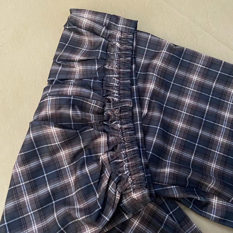 yikoo-Korea celana panjang kotak-kotak casual celana lebar kaki lurus wanita