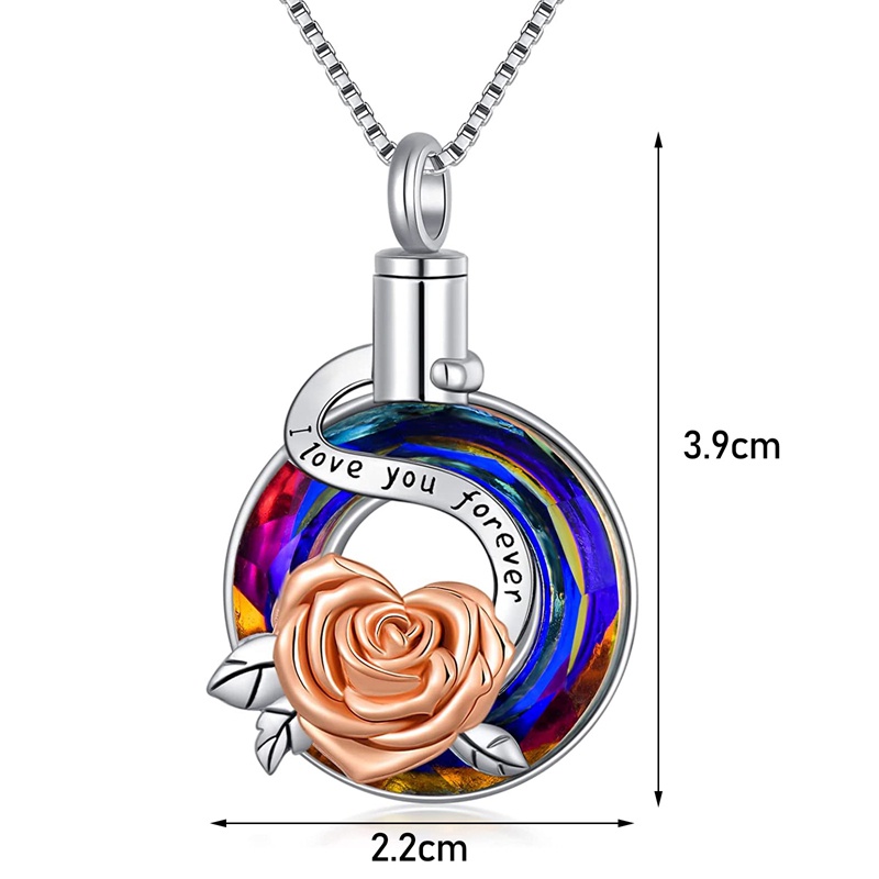 Kalung Guci Bunga Mawar Sterling Silver Untuk Abu Kristal Rose Cremation Perhiasan Wanita Perempuan