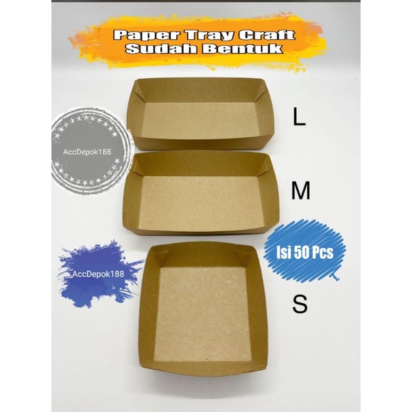 ISI 50 PCS PAPER LUNCH BOX TRAY / TRAY KERTAS / LUNCH TRAY SMALL ( S ) CRAFT / COKLAT