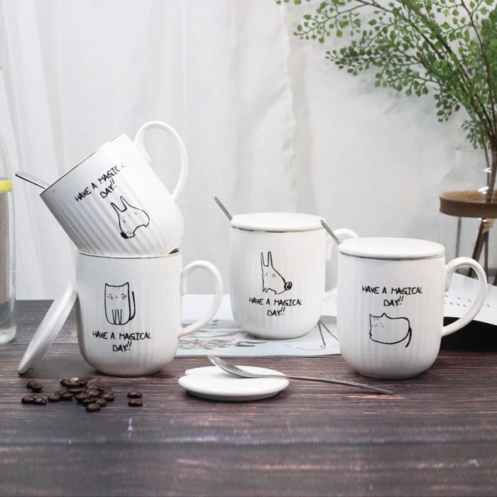 Cangkir Kopi Teh Keramik Mug Keramik Gelas Keramik Minum Karakter Mug Kopi Susu Cup Sendok Tea Unik 