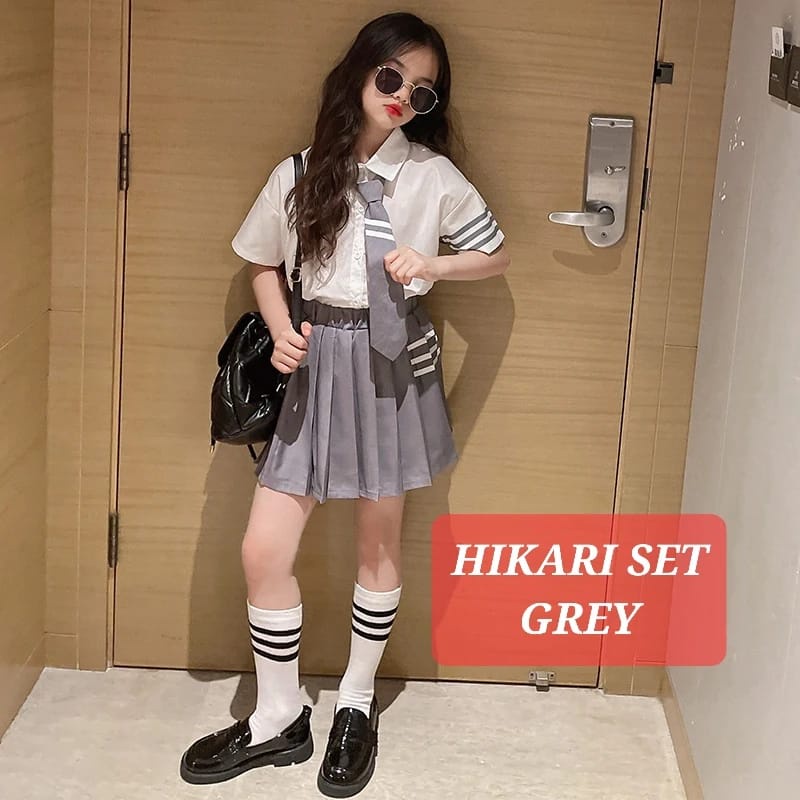 BAJUKIDDIE HIKARI SET GREY BAJU SETELAN SERAGAM UNIFORM ALA KOREA JEPANG ANAK REMAJA FASHION