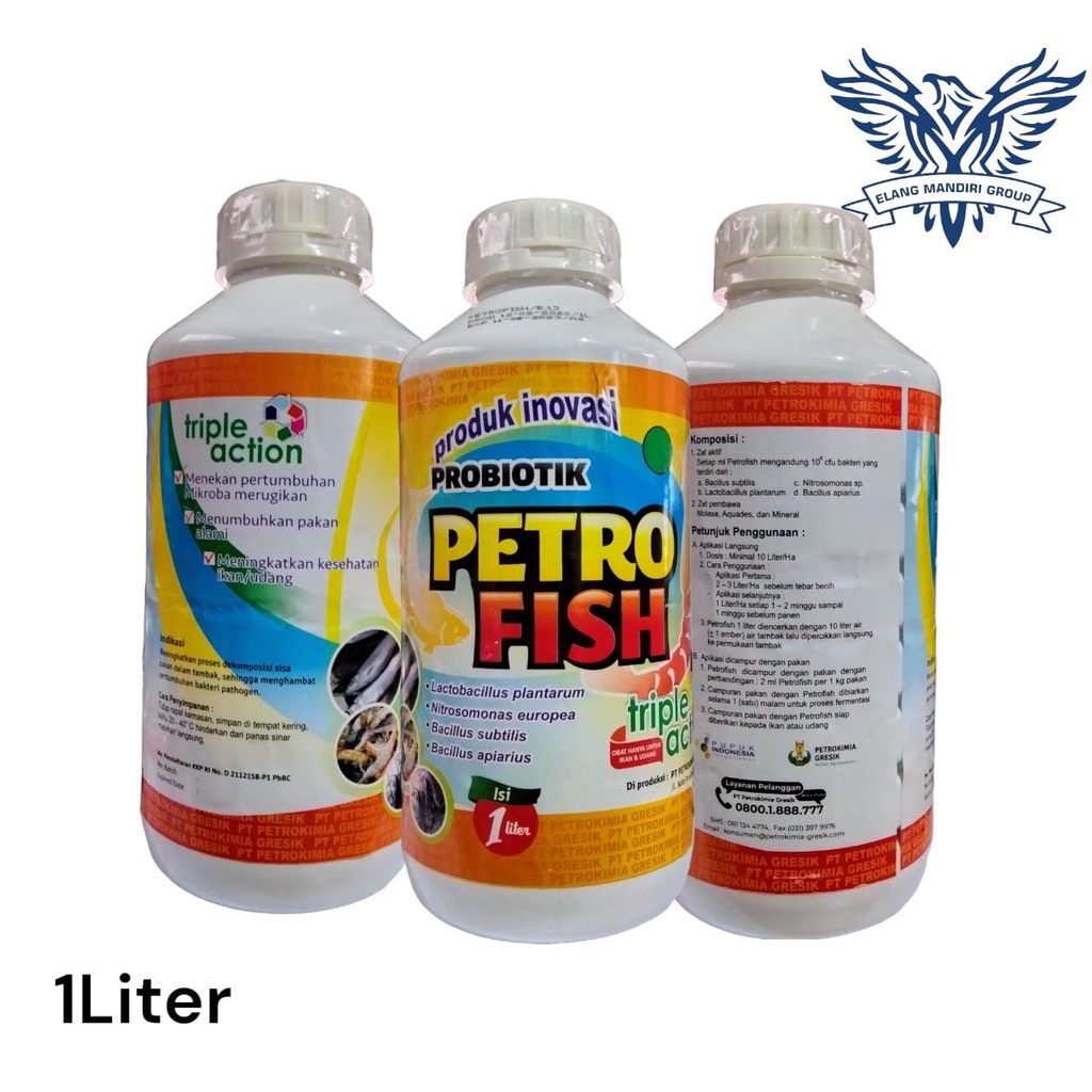 PETRO FISH  Petrofish 1 Liter Probiotik Suplemen Makanan Ikan dan Udang memacu pertumbuhan ikan dan udang Zat Aktif : Bacillus Subtilis Lactobacillus Plantarum Raja Bandeng EM4 plus