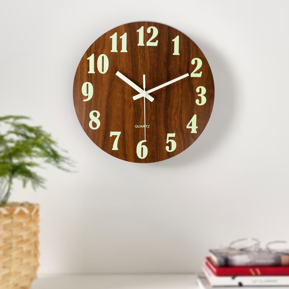 Jam Dinding Bulat Quartz Creative Design Luminous Glow in The Dark 30CM - MDB1 - Wooden