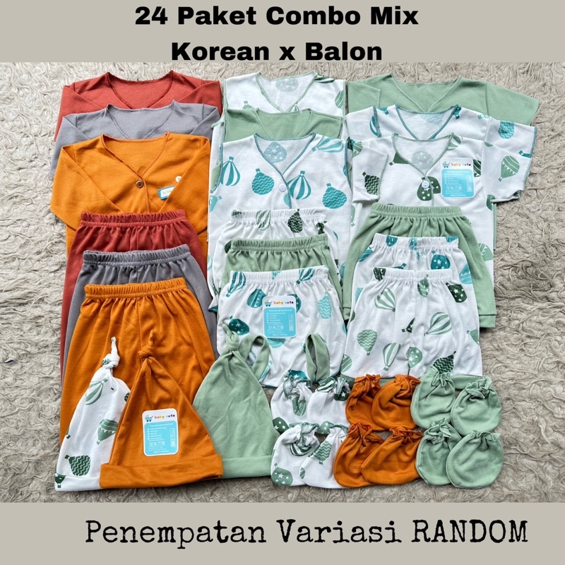 38pc Paket Komplit Combo Mix Korean balon Perlengkapan Baju Bayi celana kado sarung tangan waslap singlet Baru lahir SNI Promo 8.8