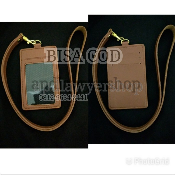 

HEMAT name tag id card holder tali kulit coklat 4 slot card kwalitas bagus Code 5684