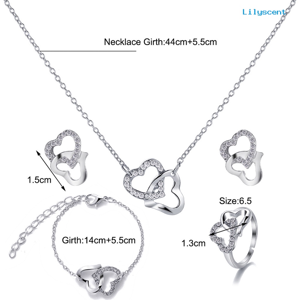 [LS] 4pcs/set Kalung Anting Cincin Gelang Berongga Keluar Liontin Hati Perhiasan Gaya Korea Set Perhiasan Sederhana Untuk Pakaian Sehari-Hari