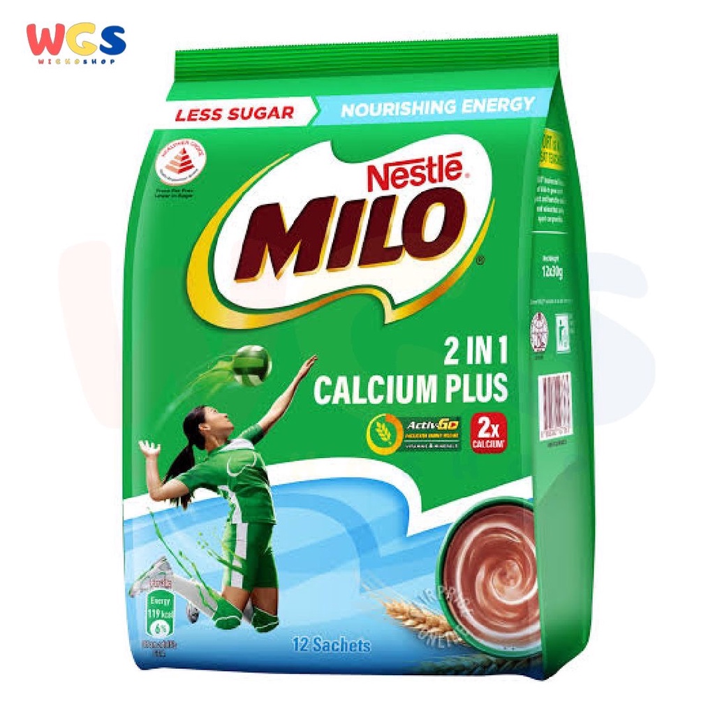 Nestle Milo 2 in 1 Calcium Plus Less Sugar Chocolate Drink 12s x 30g