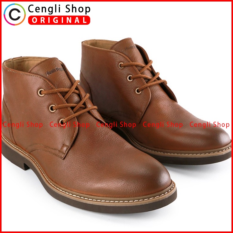 HM013 SEPATU BOOT KULIT HUSH PUPPIES PRIA KERJA KANTOR BRANDED ORIGINAL COKLAT BROWN