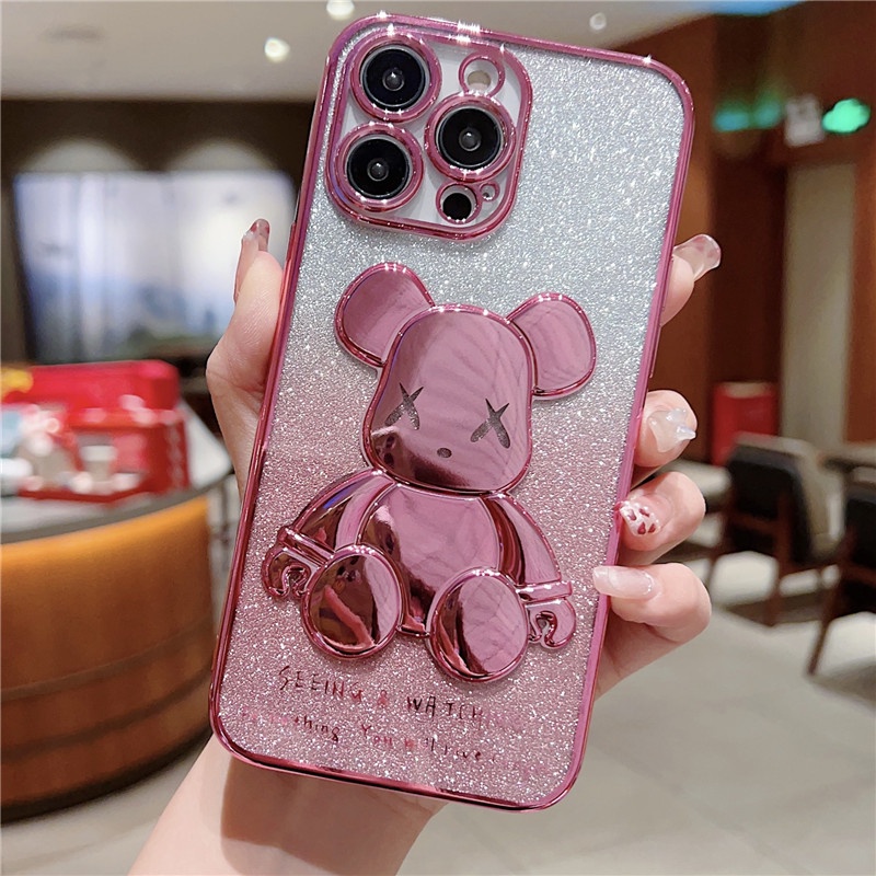 Casing Ponsel Beruang Kekerasan Secara Bertahap Berubah Warna Kompatibel Untuk iphone14 13 12 11promax x xs xsmax shockproof soft shell back cover